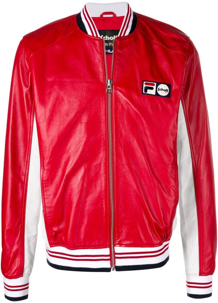 Fila Schott x Pier kožený pánský bomber červená