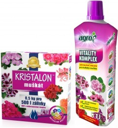 AGRO Kristalon Muškát 0,5 kg + AGRO Vitality Komplex Muškát a surfinie 1 L