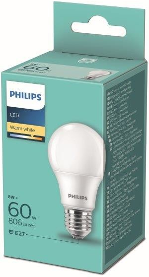 Philips LED žárovka 1x8W-60W E27 806lm 2700K bílá