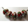 Korálky styl pandora, cloisonné smaltované, barvy červené