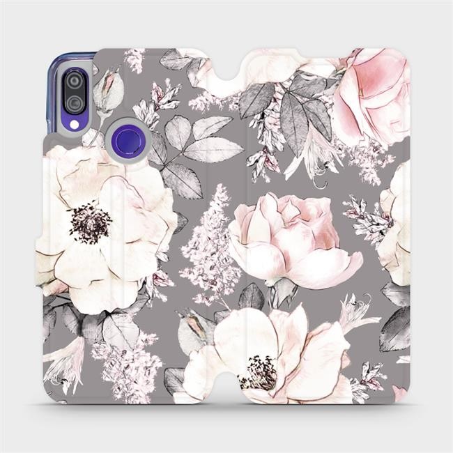 Pouzdro Mobiwear parádní flip Xiaomi Redmi Note 7 - MX06S Květy na šedém pozadí