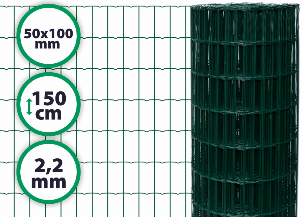 Svařované pletivo Middle – výška 150 cm, drát 2,2 mm, oko 50x100 mm