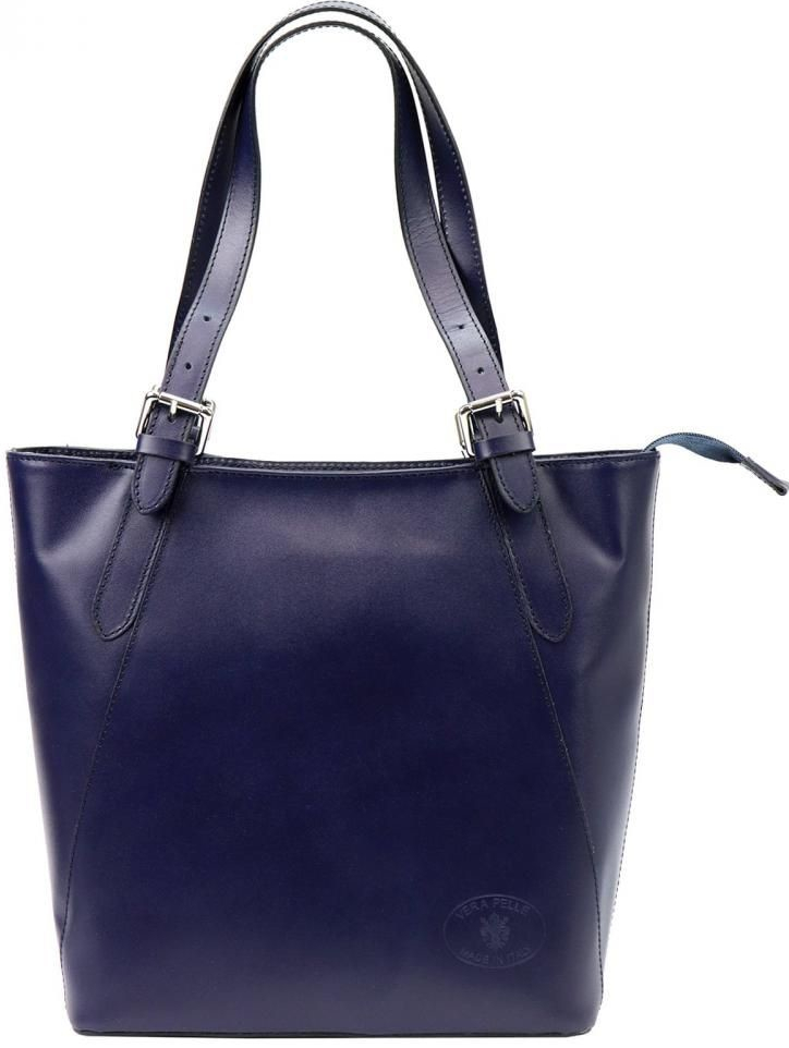 L Artigiano velká kožená dámská kabelka přes rameno tmavě modrá