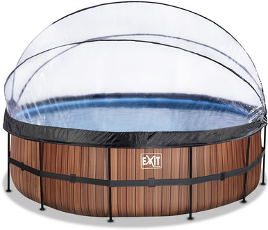 EXIT Rámový bazén (12v Sand filtr) - dřevěná optika + střešní okno + tepelné čerpadlo 488x122cm