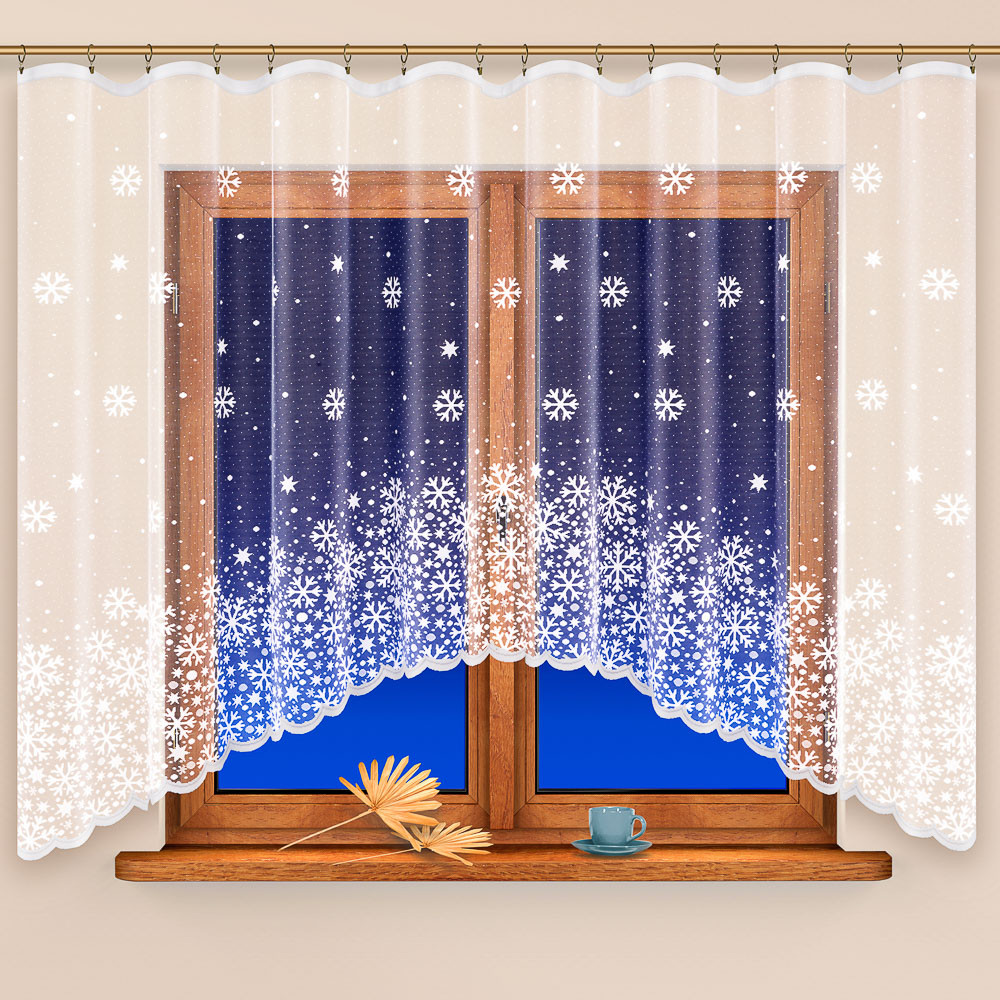 Olzatex kusová záclona VLOČKA 4533, vánoční vzor, jednobarevná bílá, výška 150 cm x šířka 300 cm (na okno)