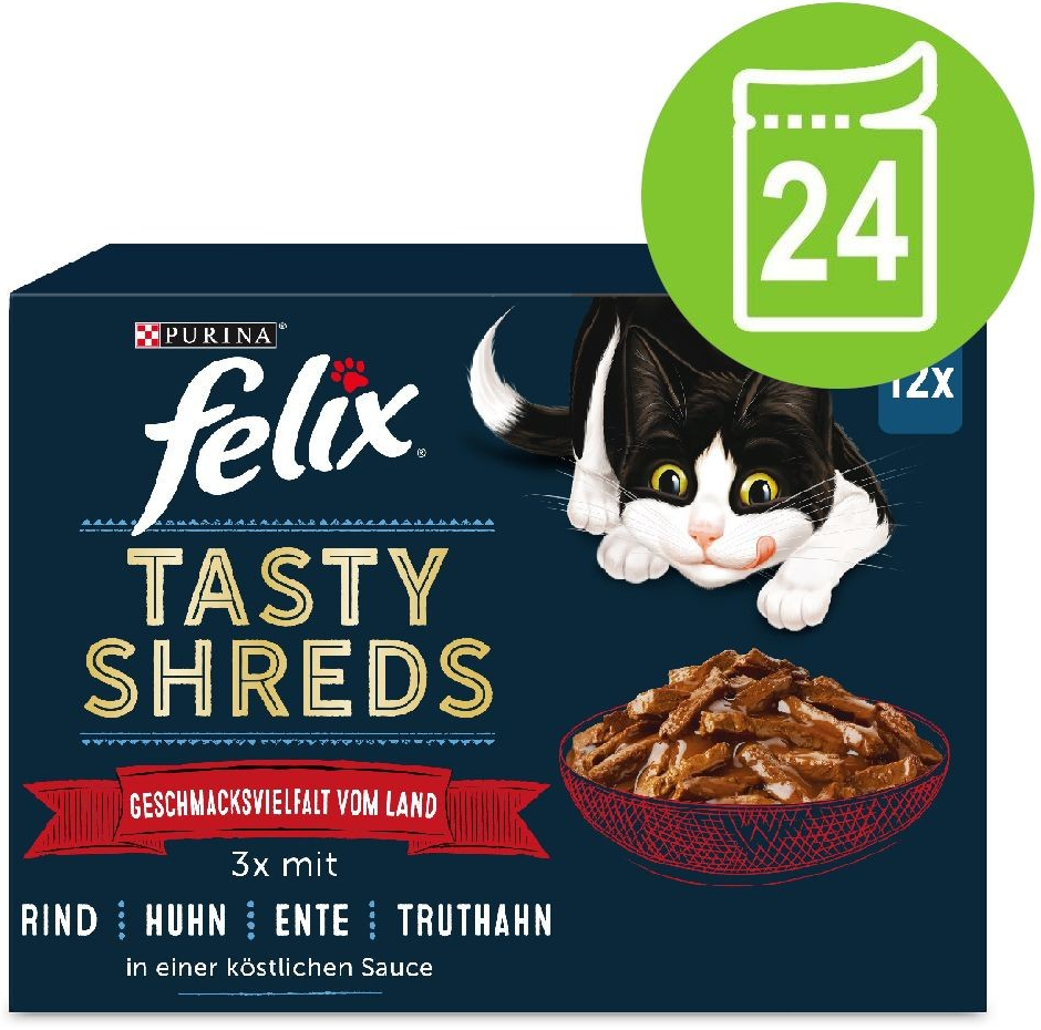 Felix Tasty Shreds s hovězím kuřetem kachnou krůtou ve šťávě 24 x 80 g