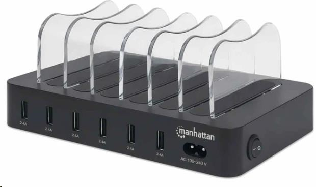 Pouzdro Manhattan USB nabíjecí stanice, 6-Port USB Charging Station, USB-A, černé