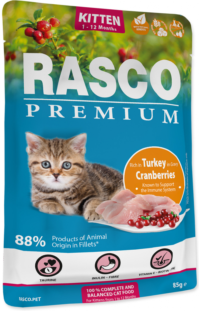 Rasco Premium Cat Pouch Kitten Turkey Cranberries 85 g
