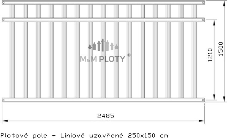 M&M PLOTY - Kovové plotové pole - Liniové uzavřené, grafit Rozměry(š x v): 250 x 100 cm