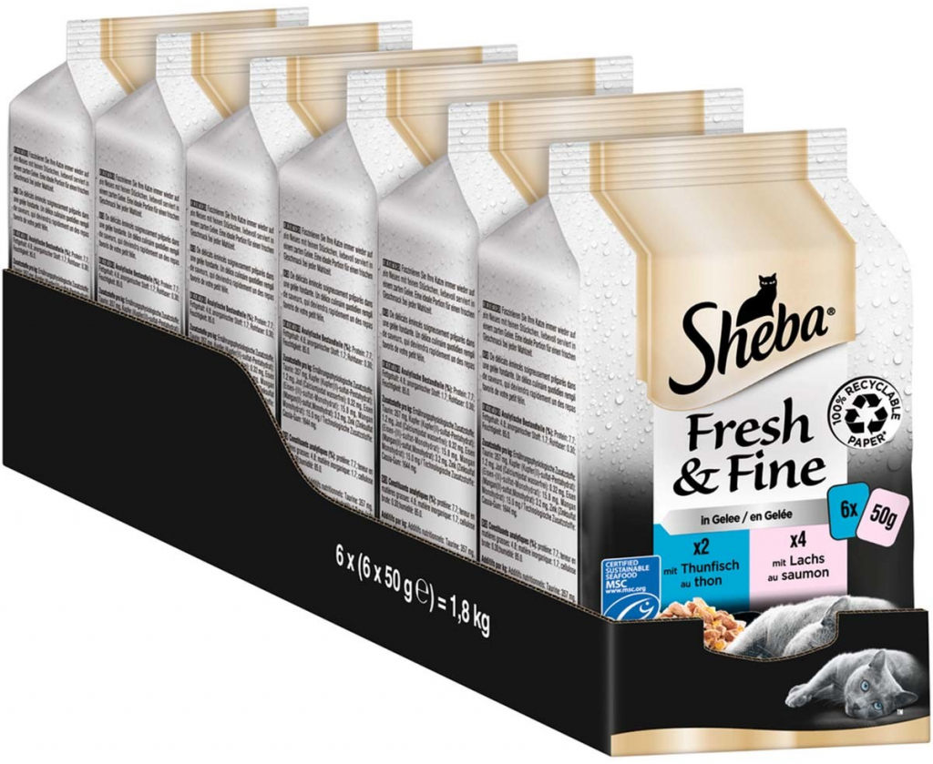 Sheba Fresh & Fine Losos a Tuňák v želé 6 x 50 g