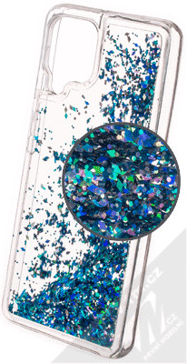 Pouzdro 1Mcz Liquid Diamond Sparkle ochranné s přesépacím efektem třpytek Samsung Galaxy A22, Galaxy M22, Galaxy M32 tyrkysové