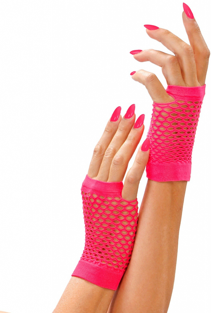 Síťované rukavice neon růžové bez prstů