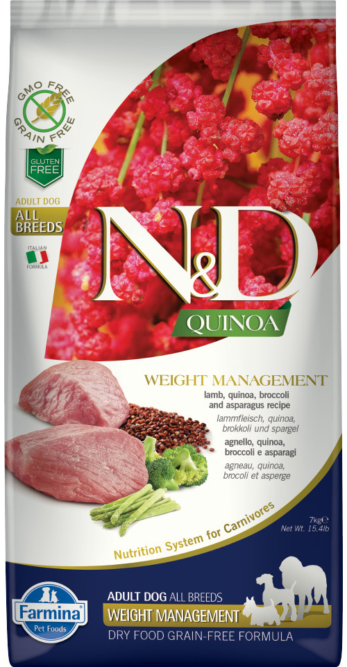 N&D Quinoa Dog Adult Weight Management Grain Free Lamb & Broccoli 2 x 7 kg