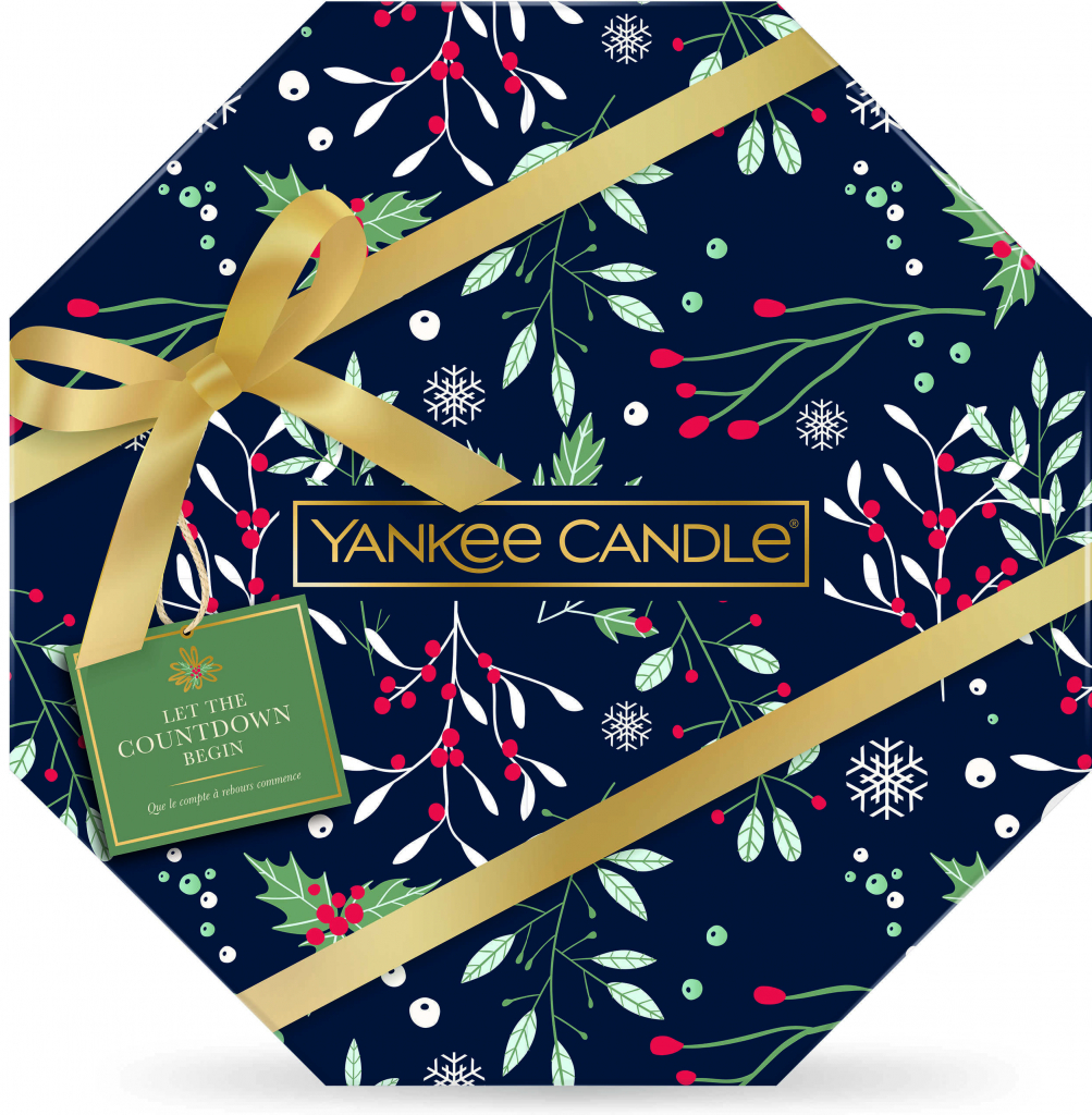 Yankee Candle Adventní kalendář 24 ks čajových vonných svíček čirý svícen 2021