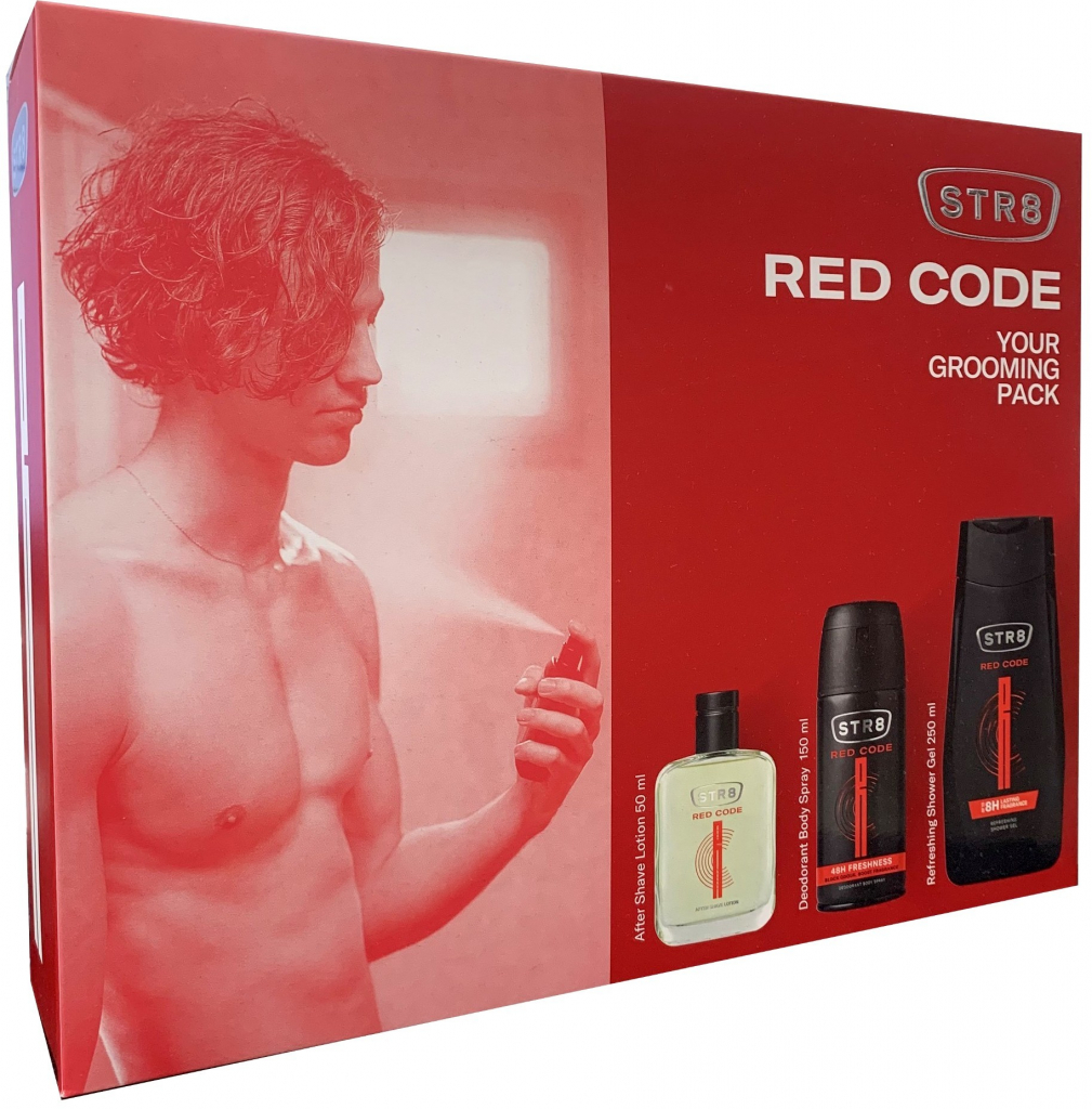 STR8 Red Code voda po holení 50 ml + deospray 150 ml + sprchový gel 250 ml dárková sada