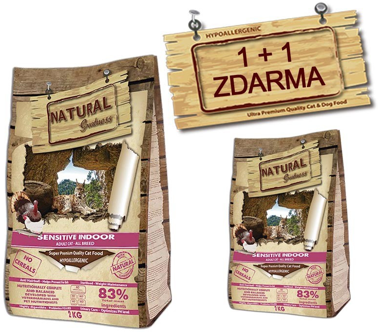 Natural Greatness Sensitive Indoor Cat Recip kuře krůta 2 kg