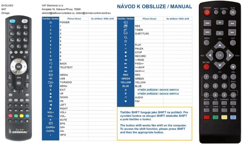 Dálkový ovladač General Evolve OMEGA T2, DT-3060, DT-4060 GAMMA T2