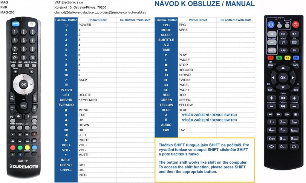 Dálkový ovladač General MAG 250, 254, 256, 270, 322, 324, 351, 410, 420, 425, 520, 522, 524 IPTV Set Top Box