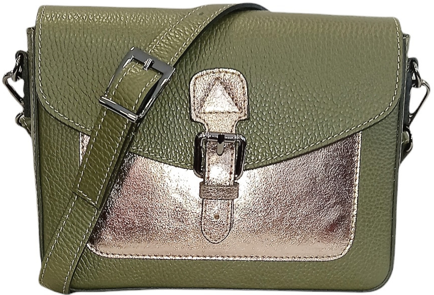 Vera Pelle dámská kožená kabelka s klopou zelená/tmavá zlatá 8332 dgreen/g