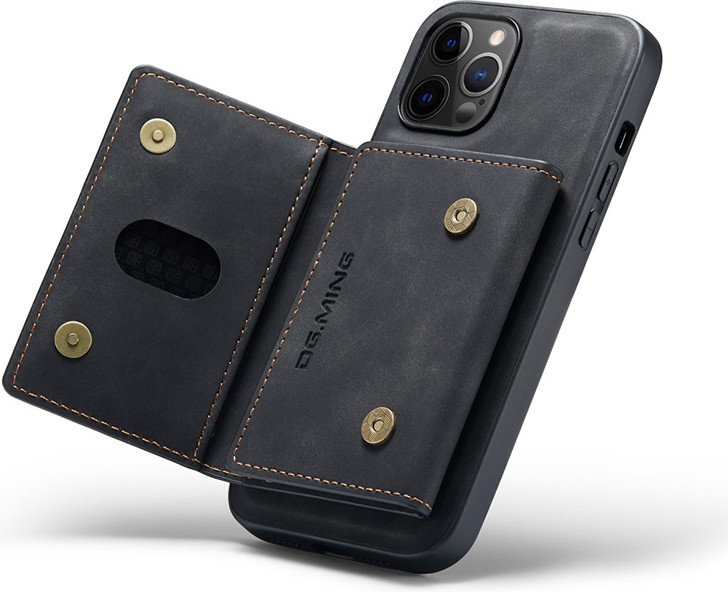 Pouzdro AppleMix DG.MING Apple iPhone 13 Pro - stojánek + odnímatelná peněženka - umělá kůže - černé