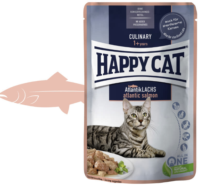 Happy Cat MEAT IN SAUCE Culinary Atlantik Lachs Losos 85 g