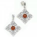 Stříbrné náušnice s Jantarem - čtverec 22mm