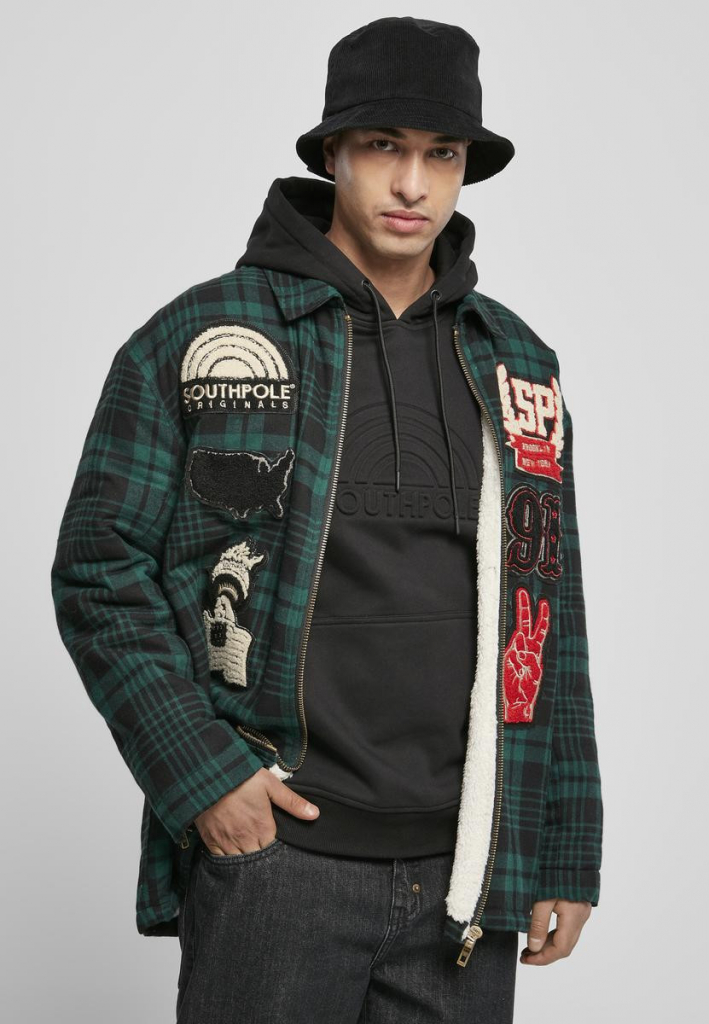 Southpole Flannel Application Shirt Jacket Darkfreshgreen