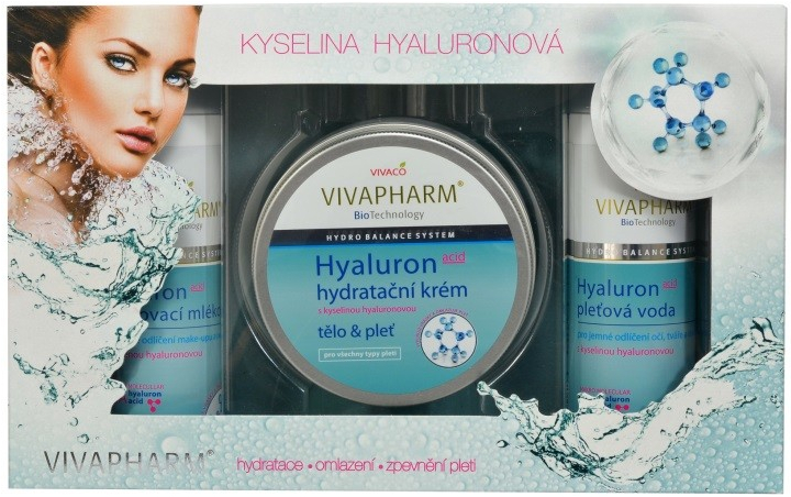 Vivapharm Hyaluron pleťová voda 200 ml + odličovací mléko 200 ml + pleťový krém 200 ml dárková sada