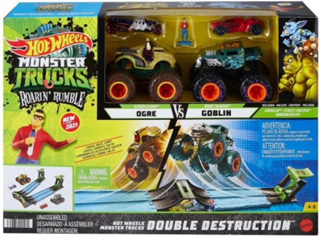 Hot Weels Mattel Monster Trucks Roarin Rumble Double Destruction
