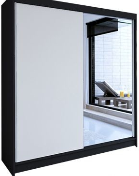 Kapol Talin 180 cm s posuvnými dveřmi a velkým zrcadlem Stěny bílá / černá