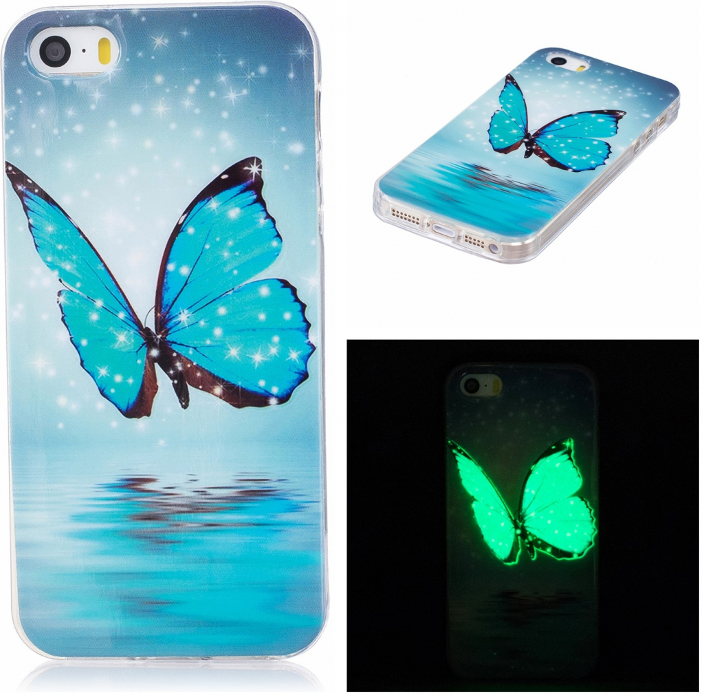 Pouzdro Luminous iPhone 5 / 5S / SE kryt svítící Butterfly with Stars & Snow