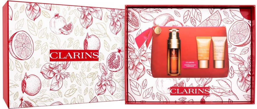 Clarins Double Serum & Extra-Firming pleťové sérum Double Serum 50 ml + denní pleťový krém Extra-Firming Energy 15 ml + noční pleťový krém Extra-Firming Night 15 ml + kosmetická taštička