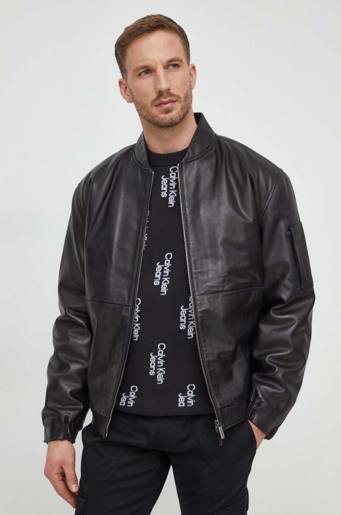 Calvin Klein kožená bunda Hero K10K112372 černá
