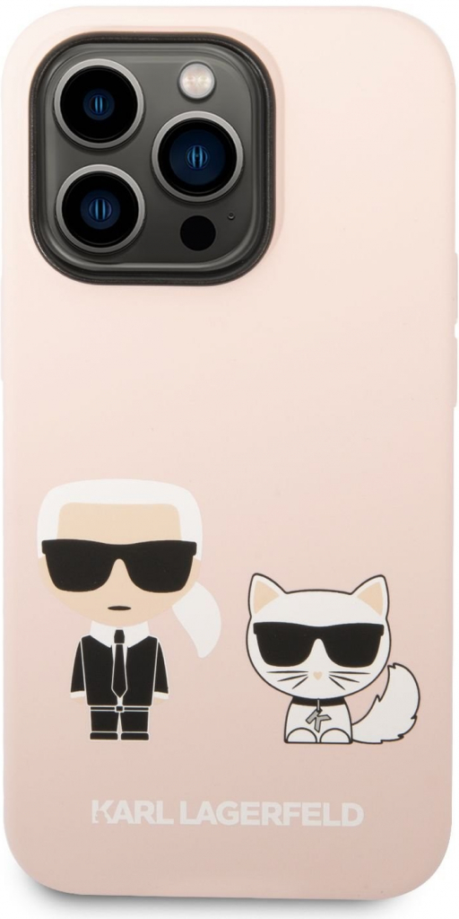 Pouzdro Karl Lagerfeld and Choupette Liquid Silicone iPhone 14 Pro Max růžové