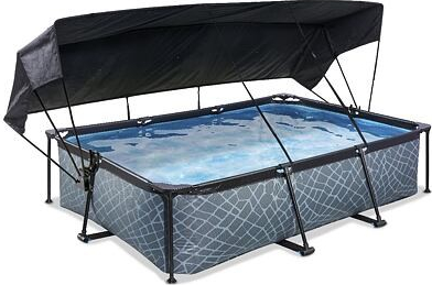 EXIT Kamenný bazén 300x200x65cm s filtrací a přístřeškem - šedý