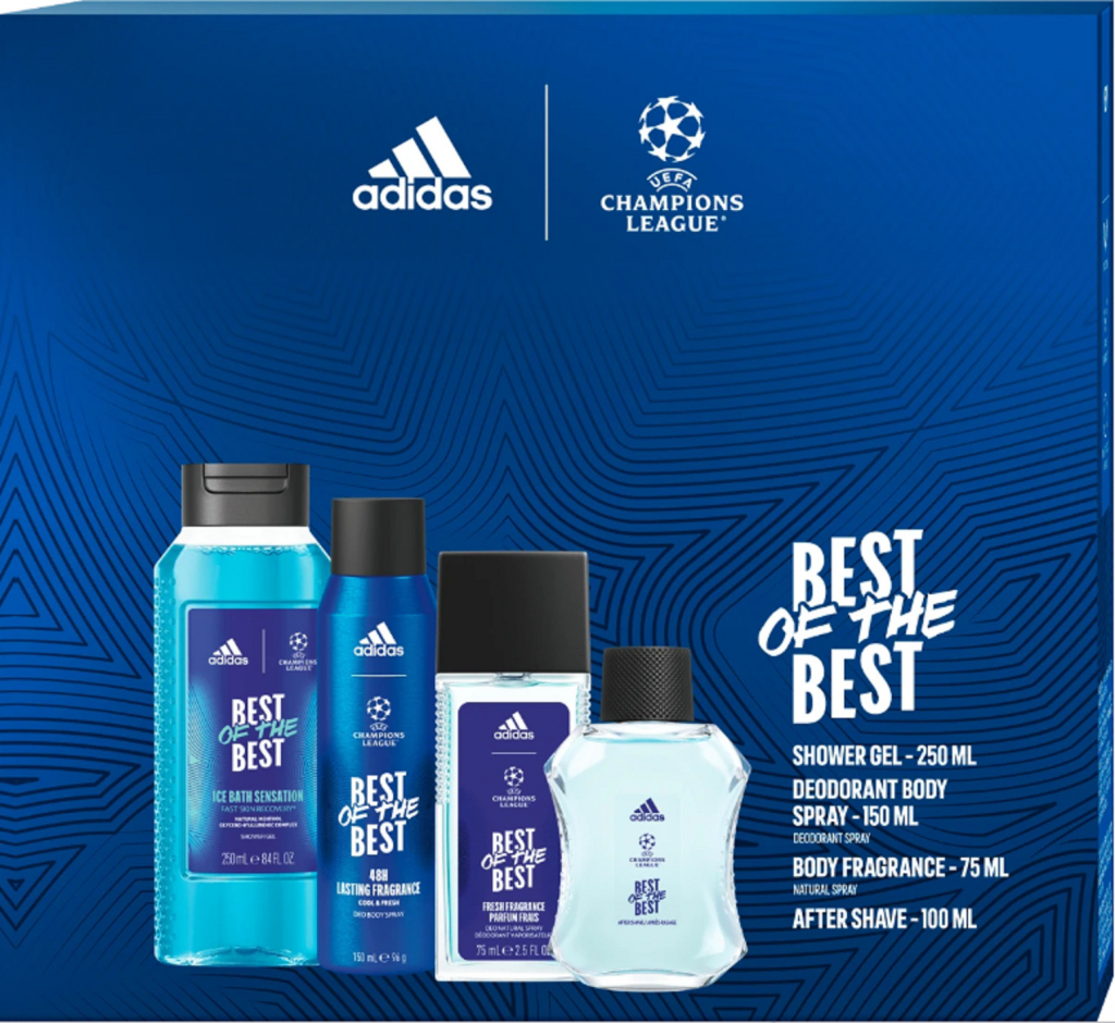Adidas UEFA Best Of The Best voda po holení 100 ml + deodorant s rozprašovačem 75 ml + sprchový gel 250 m