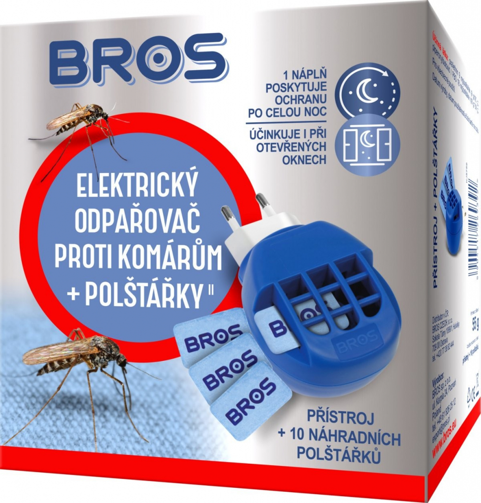 Bros Elektrický odpařovač proti komárům + polštářky 10 kusů 06940