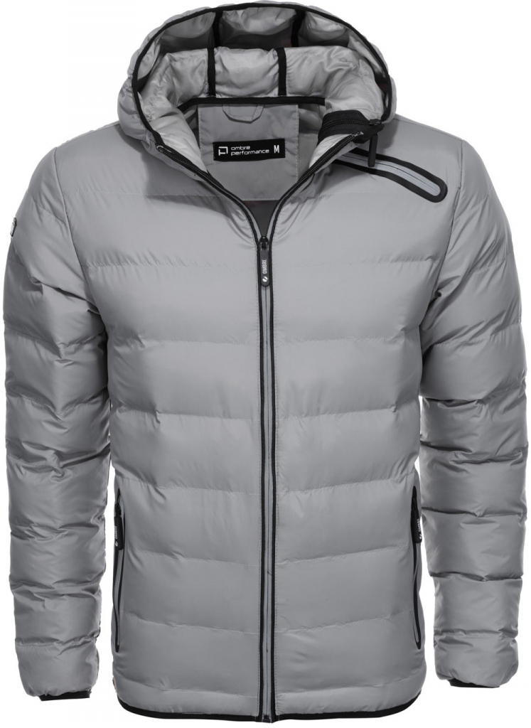 Ombre Clothing pánská zimní prošívaná bunda Elias C451 šedá