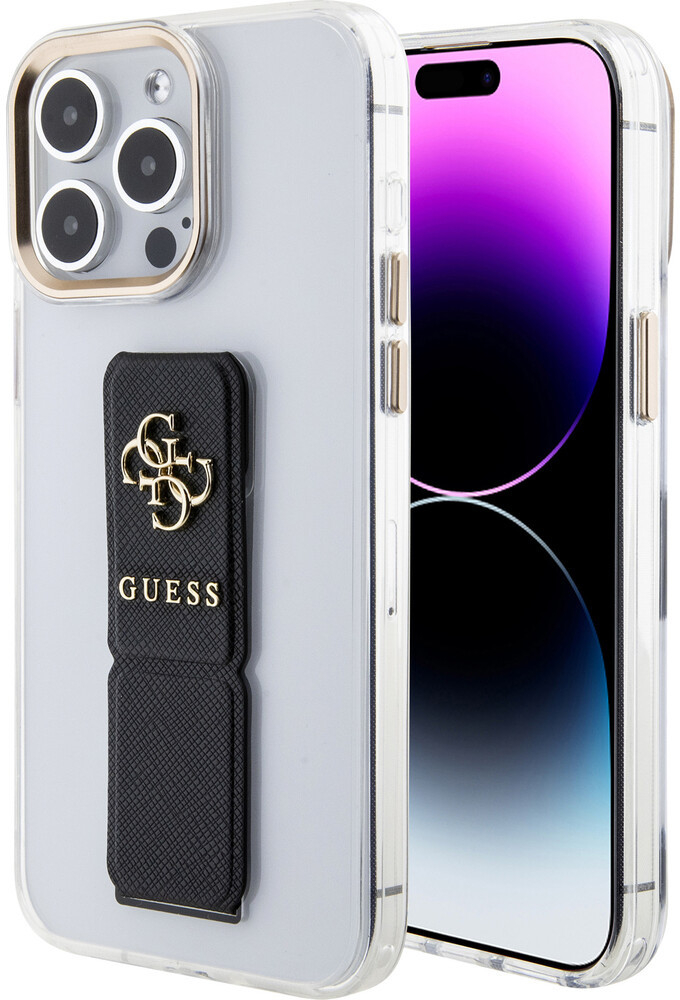 Pouzdro Guess PU Grip Stand 4G Metal Logo iPhone 15 Pro černé