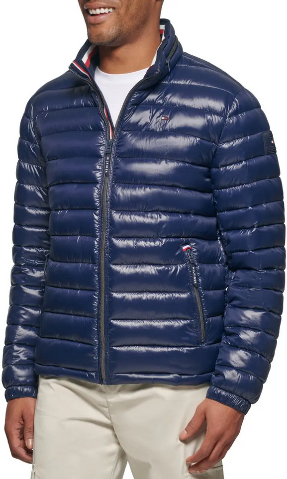 Tommy Hilfiger prošívaná zimní pánská bunda Wetlook modrá