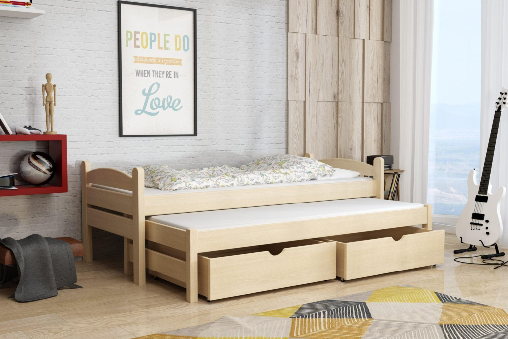DP - Detske postele Patrycia s výsuvným lůžkem a úložným prostorem Barva Přírodní