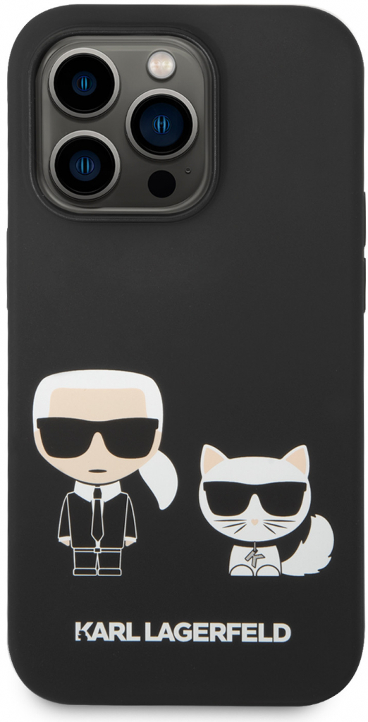 Pouzdro Karl Lagerfeld and Choupette Liquid Silicone iPhone 14 Pro černé