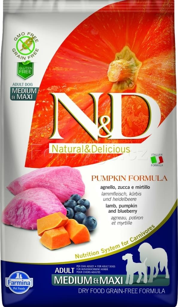 N&D Pumpkin Dog Adult Medium & Maxi Grain Free Lamb & Blueberry 12 kg