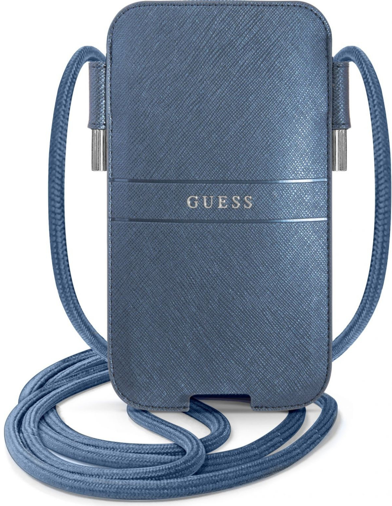 Pouzdro Guess PU Saffiano Metal Logo Pouch S/M modré