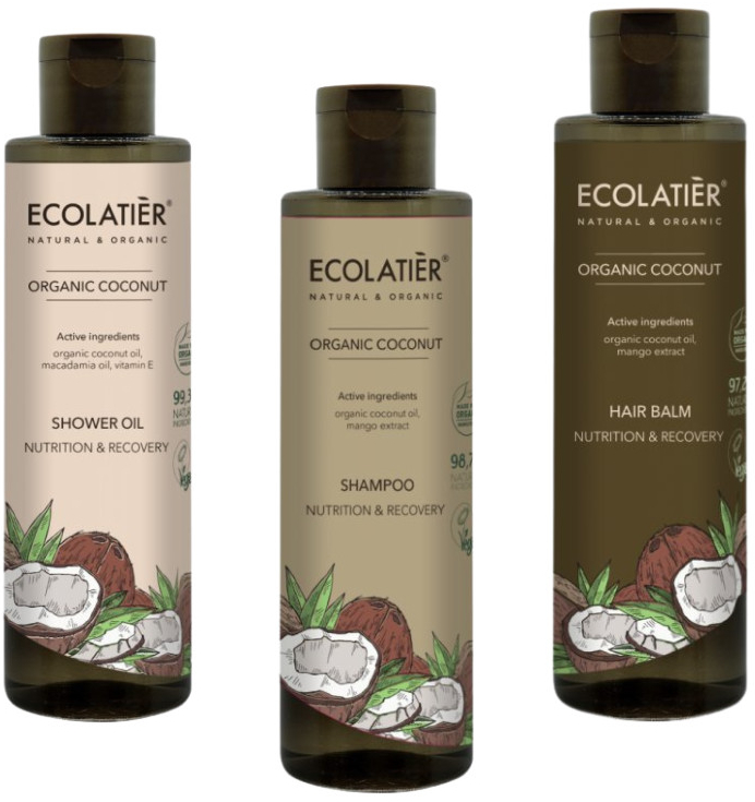 EcoLatier šampon Kokos 250 ml + kondicionér Kokos 250 ml + sprchový olej Kokos 250 ml dárková sada