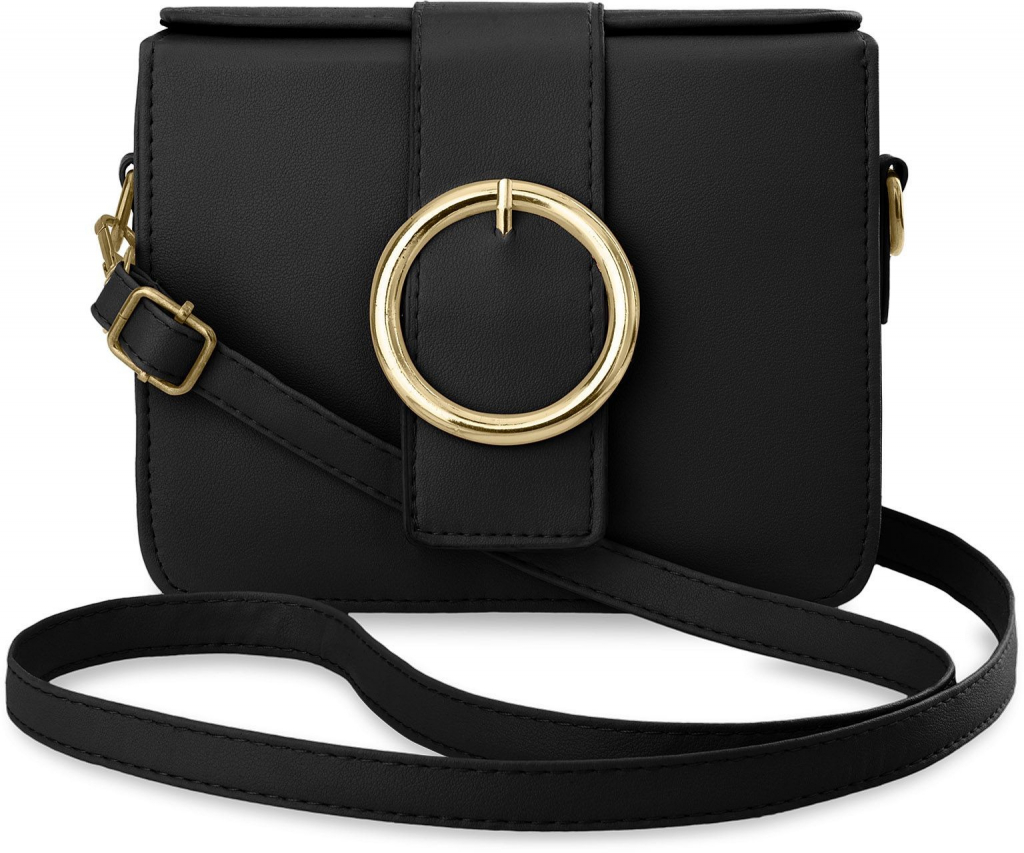 elegantní dámská kabelka listonoška kufřík s popruhem a ozdobným zapínáním černá