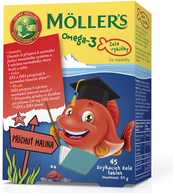 Mollers Omega 3 Želé rybičky 45 ks malinová příchuť