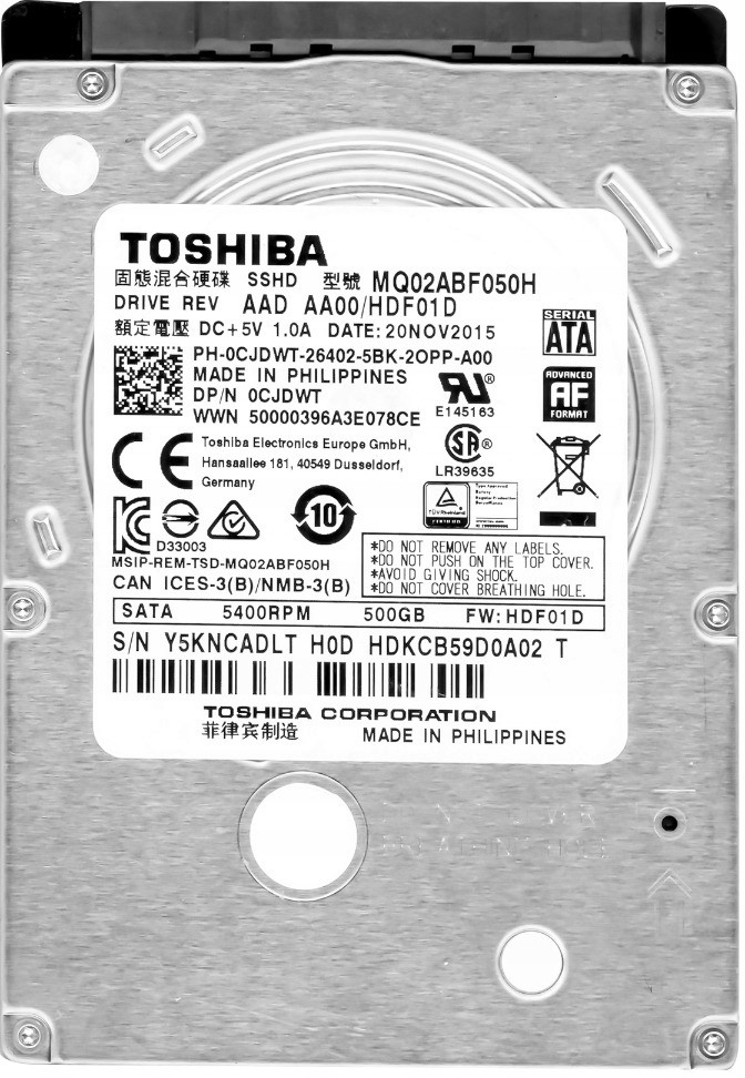 Toshiba 500GB, SSHD, MQ02ABF050H