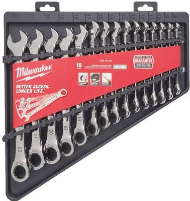 Milwaukee 4932471340 Očkoploché ráčnové klíče 8 ÷ 22 mm MAX BITE™. Sada 15 dílů v pořadači