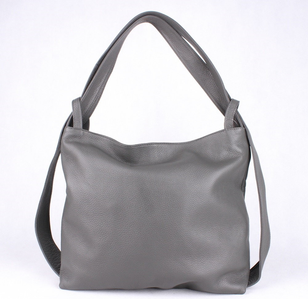 Dámská kabelka a batoh v 1 velká kožená kabelka na rameno a batoh 12 šedá